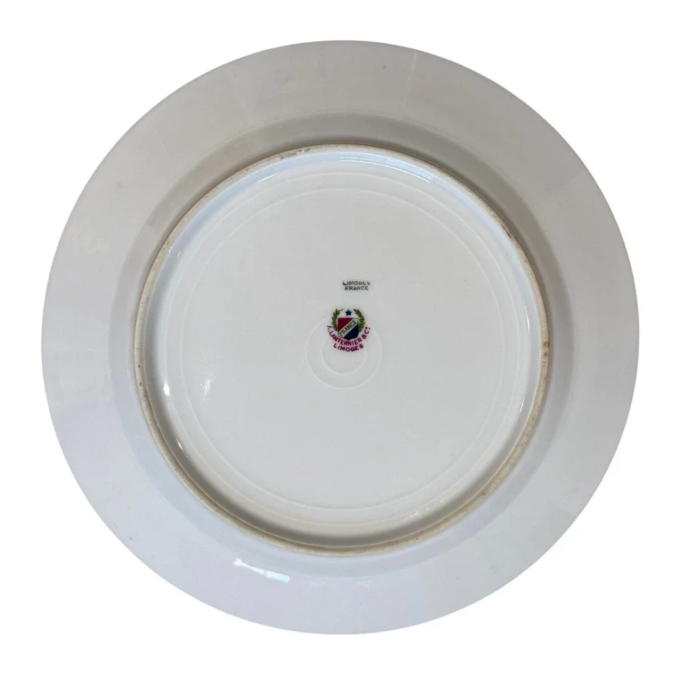 Lanternier Limoges France Floral Dinner Plate Gold Rim‎ Pink Roses